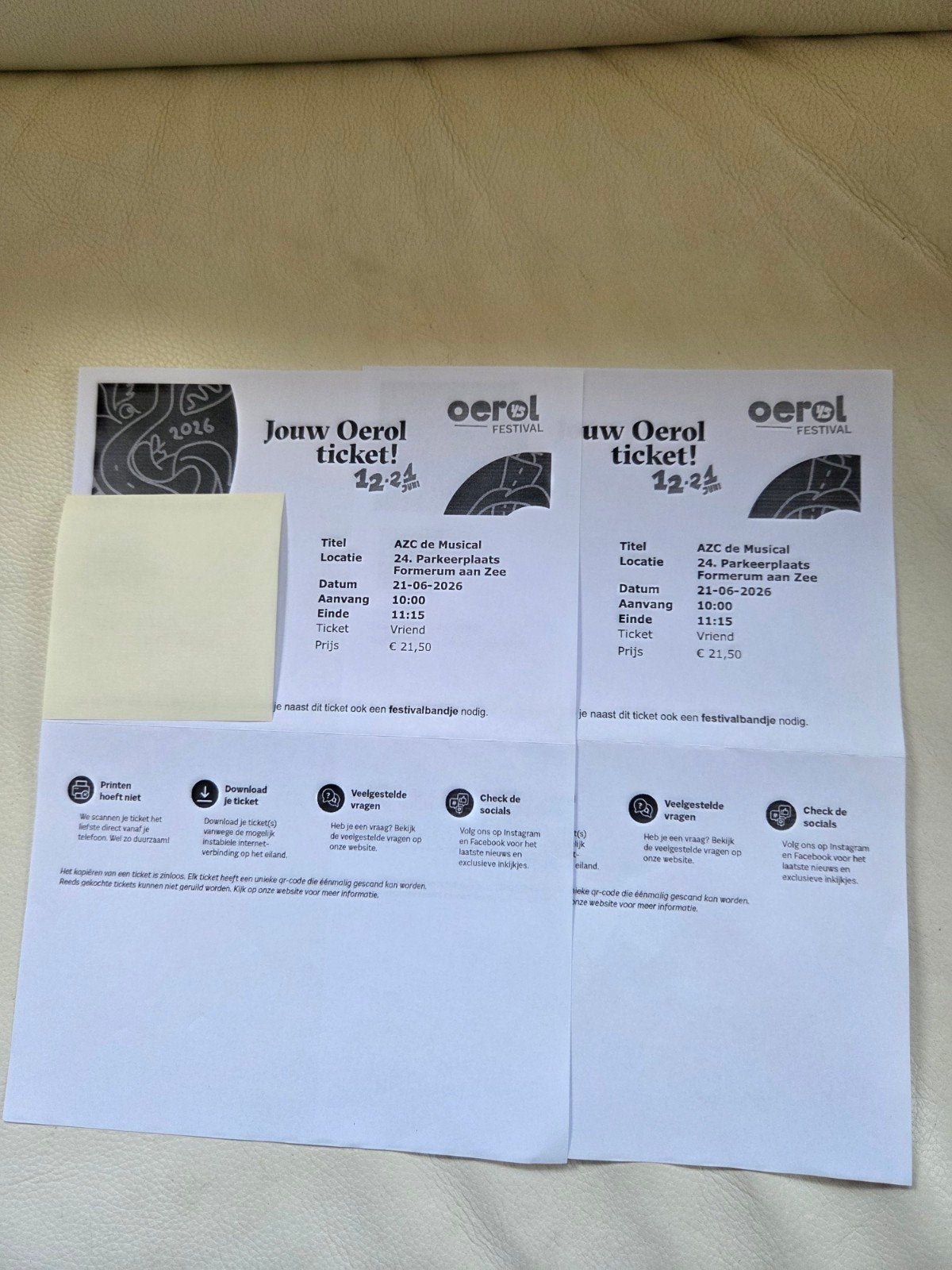 Oerol, Tickets en Kaartjes, Twee personen
