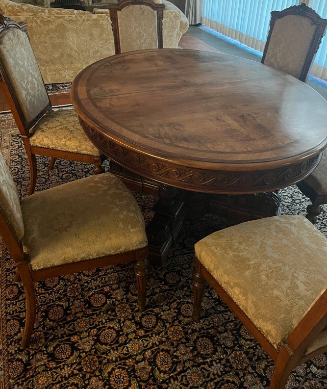 Uitschuifbare eettafel (tot +- 6 meter) + 6 stoelen, Antiek en Kunst, Ophalen