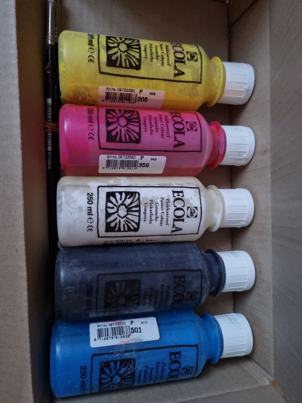 Ecola Plakkaatverf Set - 5 kleuren, 250 ml per fles, Hobby en Vrije tijd, Schilderen, Ophalen of Verzenden