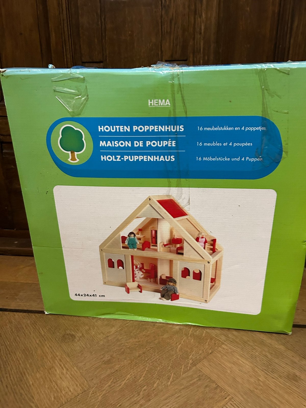 Houten Poppenhuis HEMA 16 meubeltjes en 4 poppetjes (nieuw), Kinderen en Baby's, Speelgoed | Poppenhuizen, Ophalen of Verzenden