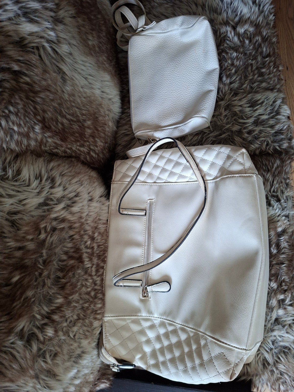Set van 2 Crèmekleurige Tassen: Handtas en Schoudertasje, Ophalen of Verzenden, Gebruikt, Overige kleuren, Handtas