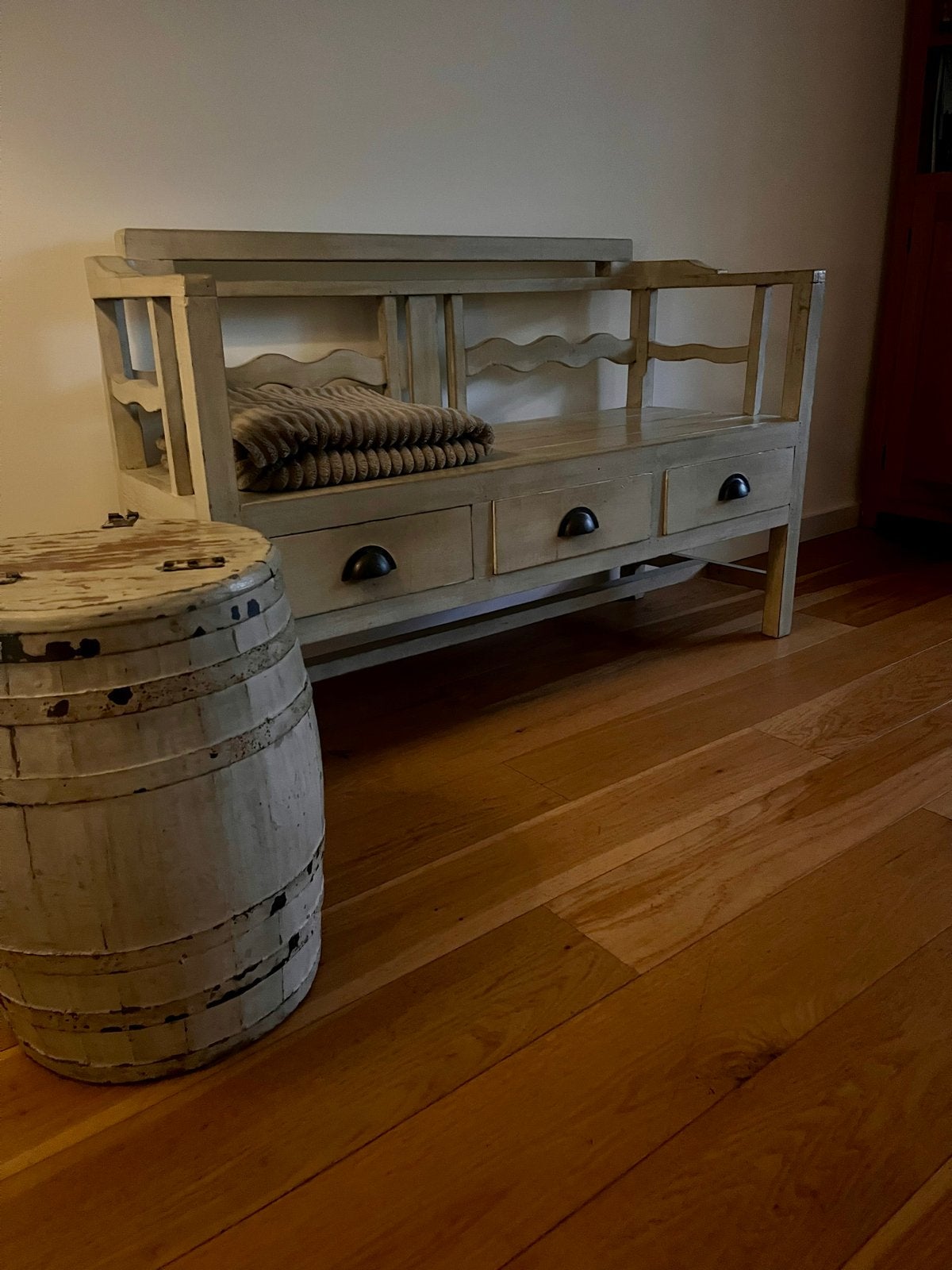 Vintage koloniaal houten bankje met lades, Antiek en Kunst, Ophalen