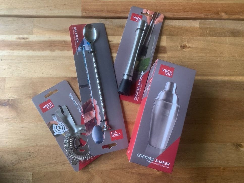 Vacu Vin Cocktail Set: Shaker, Strainer, Barlepel, Muddler, Overige typen, Ophalen of Verzenden, Metaal, Overige merken