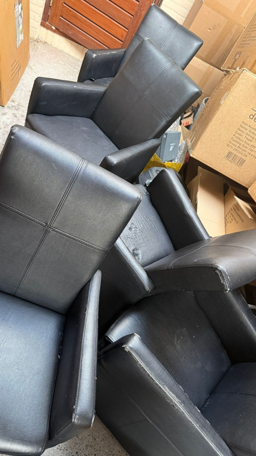 6 eetkamerstoelen - comfortabel met gebruikssporen, Huis en Inrichting, Stoelen, Gebruikt, Zwart, Leer, Ophalen of Verzenden