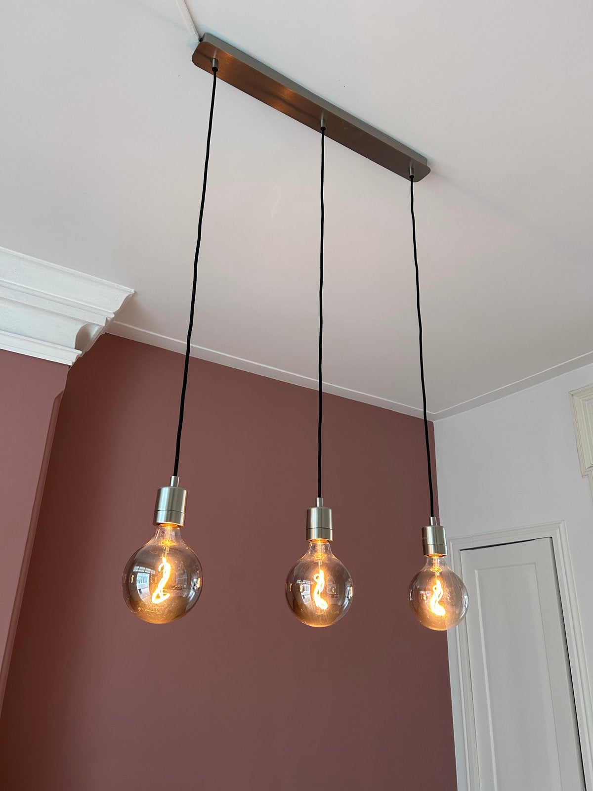 Hanglamp met 3 E27 fittingen en Edison lampen, Ophalen, Gebruikt, Metaal, E27 (groot)