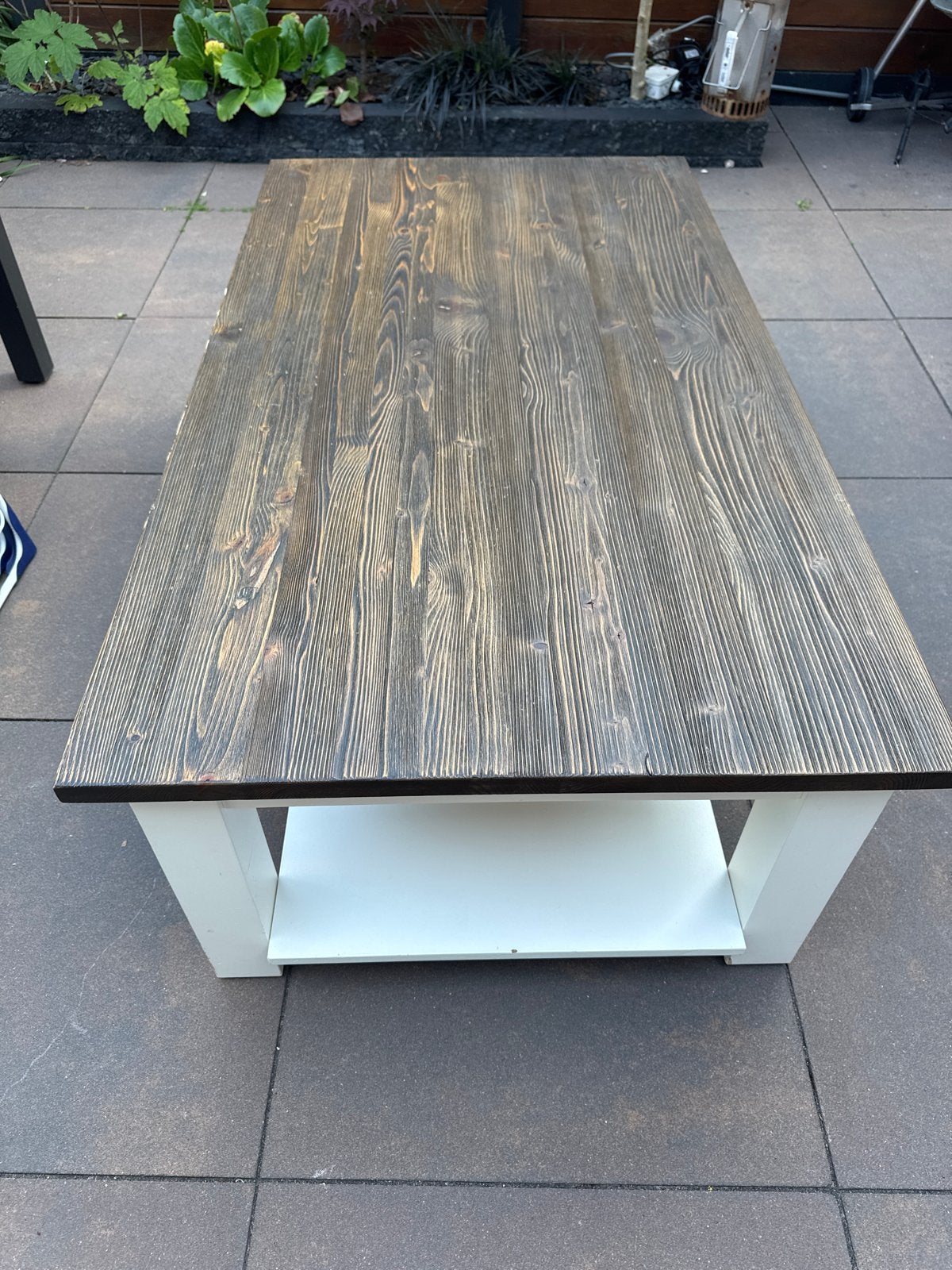 Salon tafel wit met bruin blad in top conditie, Ophalen, 100 tot 150 cm, 50 tot 100 cm, Zo goed als nieuw