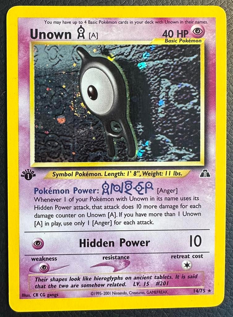 Unown [A] 14 -1st edition holo- Neo Discovery, Ophalen of Verzenden, Zo goed als nieuw, Losse kaart, Foil