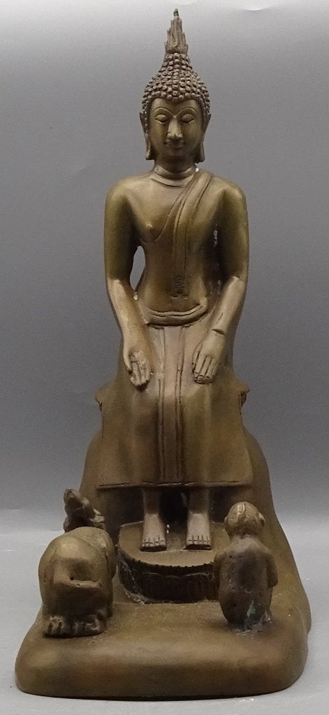 Grote Bronzen boeddha met aap en olifant beeld, Nvt particulier, Ophalen of Verzenden, Zo goed als nieuw, Nvt particulier