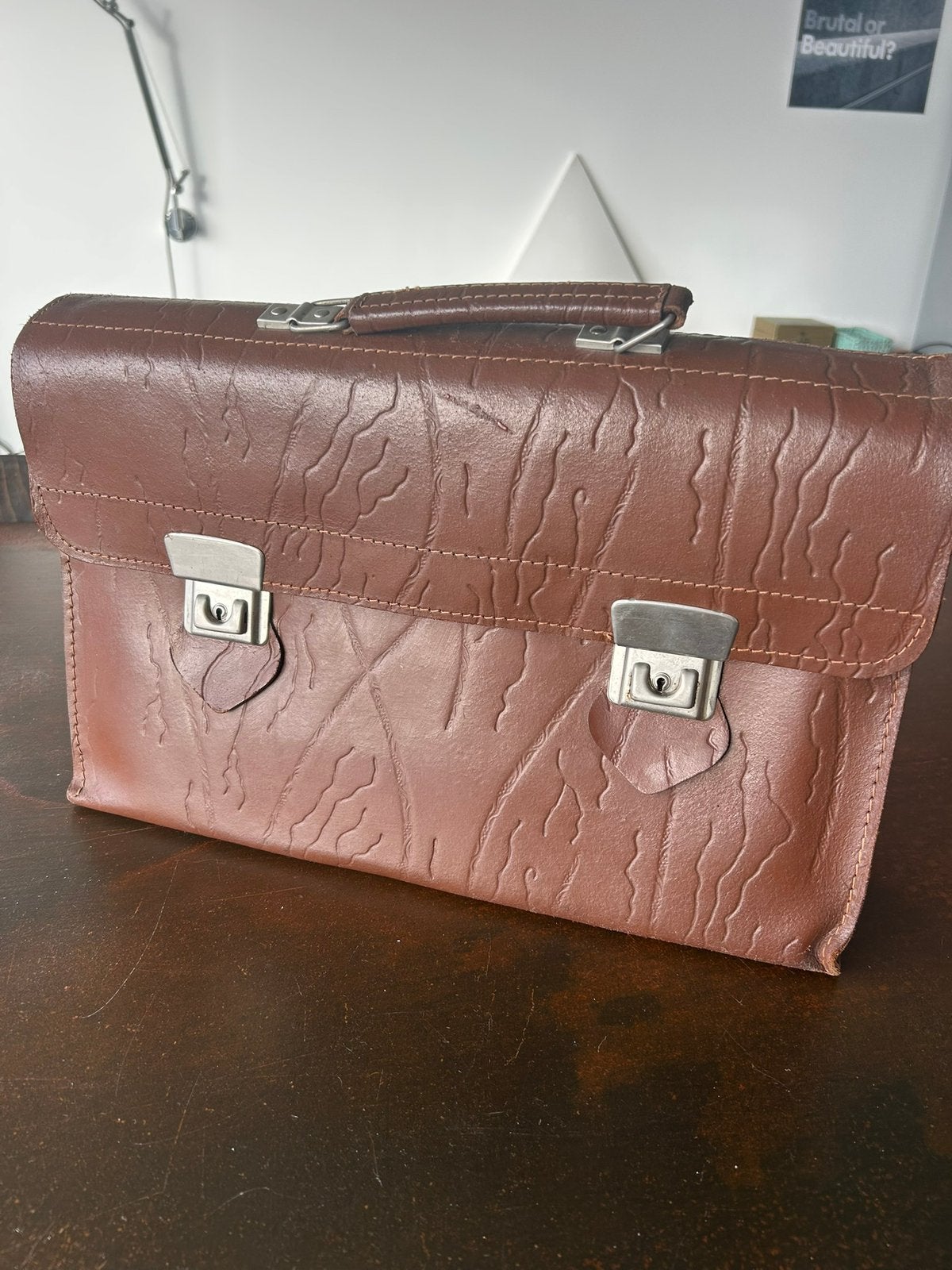 Coole vintage schooltas actetas, Gebruikt, Bruin, Aktetas of Boekentas, Ophalen of Verzenden