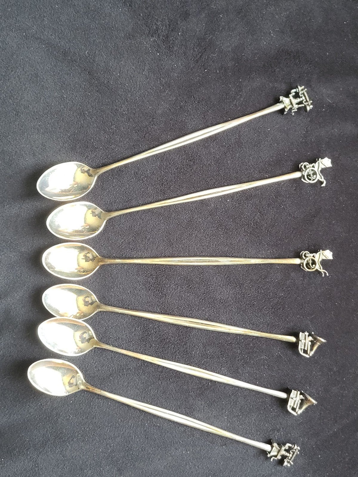 6 Verzilverde Cocktail-/Longdrinklepels met Figuurtjes, Ophalen of Verzenden