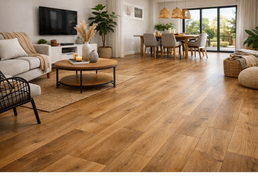 Laminaat Hennessy Gold 8mm dik 24cm brede Easy click, 75 m² of meer, Nieuw, Bruin, Laminaat