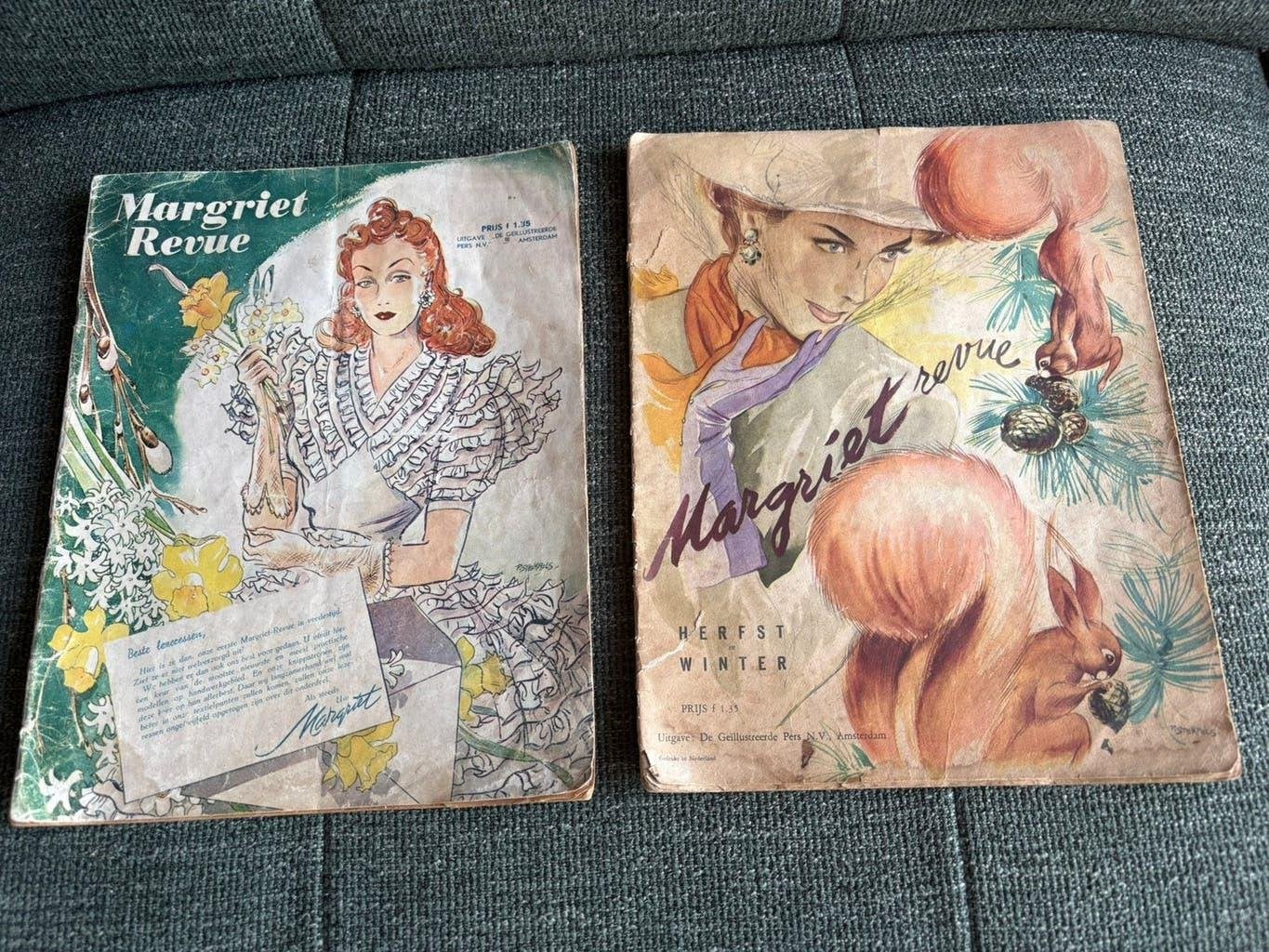 Zeer oude / vintage Margriet / Margriet revue 2x jaren 50, Ophalen of Verzenden, Gebruikt, Vrouw, Overige merken