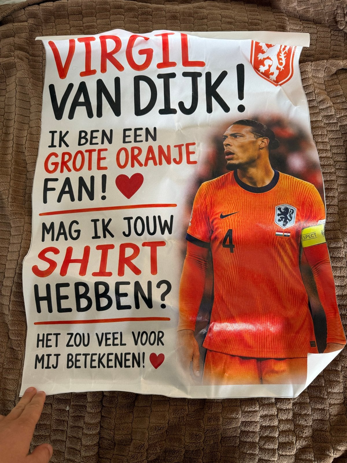 Virgil van Dijk Oranje Fan Poster, Ophalen of Verzenden, Zo goed als nieuw, Overige binnenlandse clubs, Poster, Plaatje of Sticker