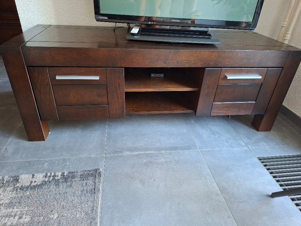 Tv meubel, Ophalen, 150 tot 200 cm, Eikenhout, Zo goed als nieuw