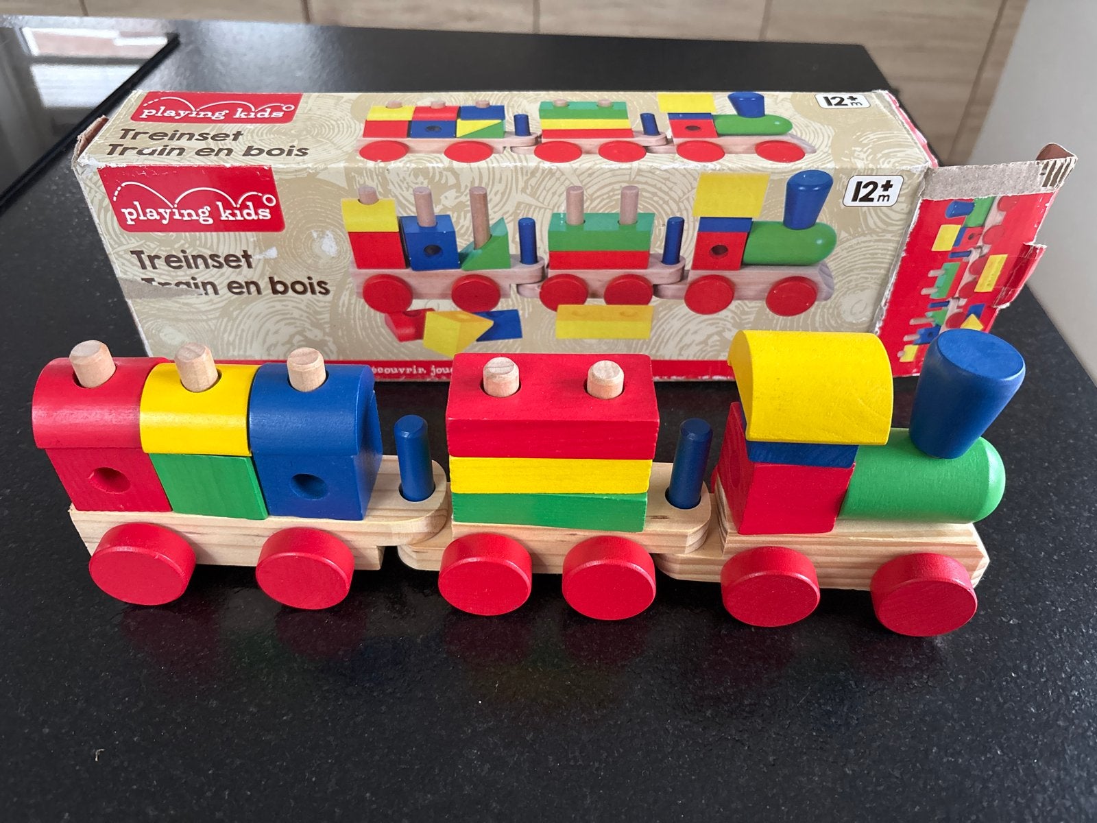Houten Treinset 'Playing Kids' - Kleurrijk en Educatief, Ophalen, Zo goed als nieuw, Duw- of Trekspeelgoed