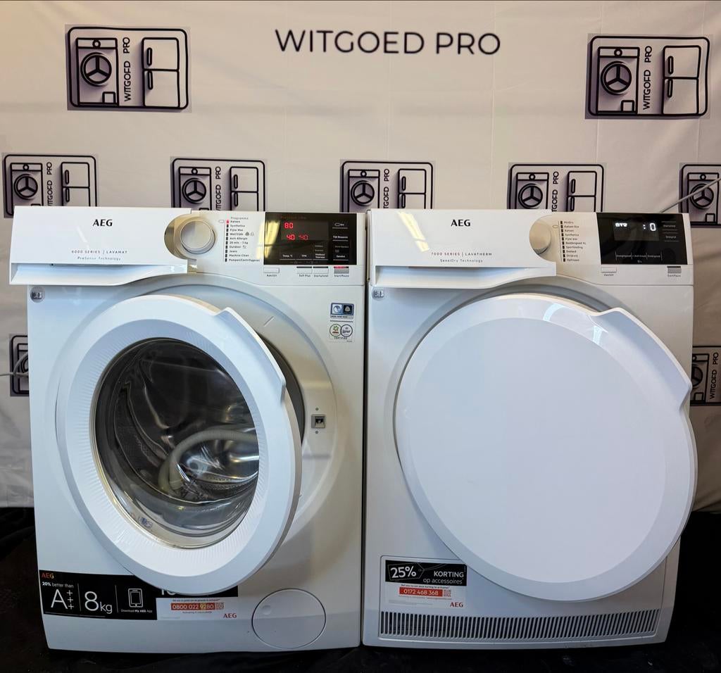 AEG Wasmachine & Warmtepomp Droger (2023) A+++ 8Kg GARANTIE!, AEG, AEG, 8 tot 10 kg, Ophalen of Verzenden