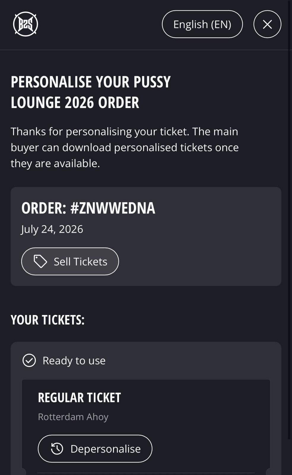 Pussy Lounge 2026 ticket (via ticketswap), Eén persoon