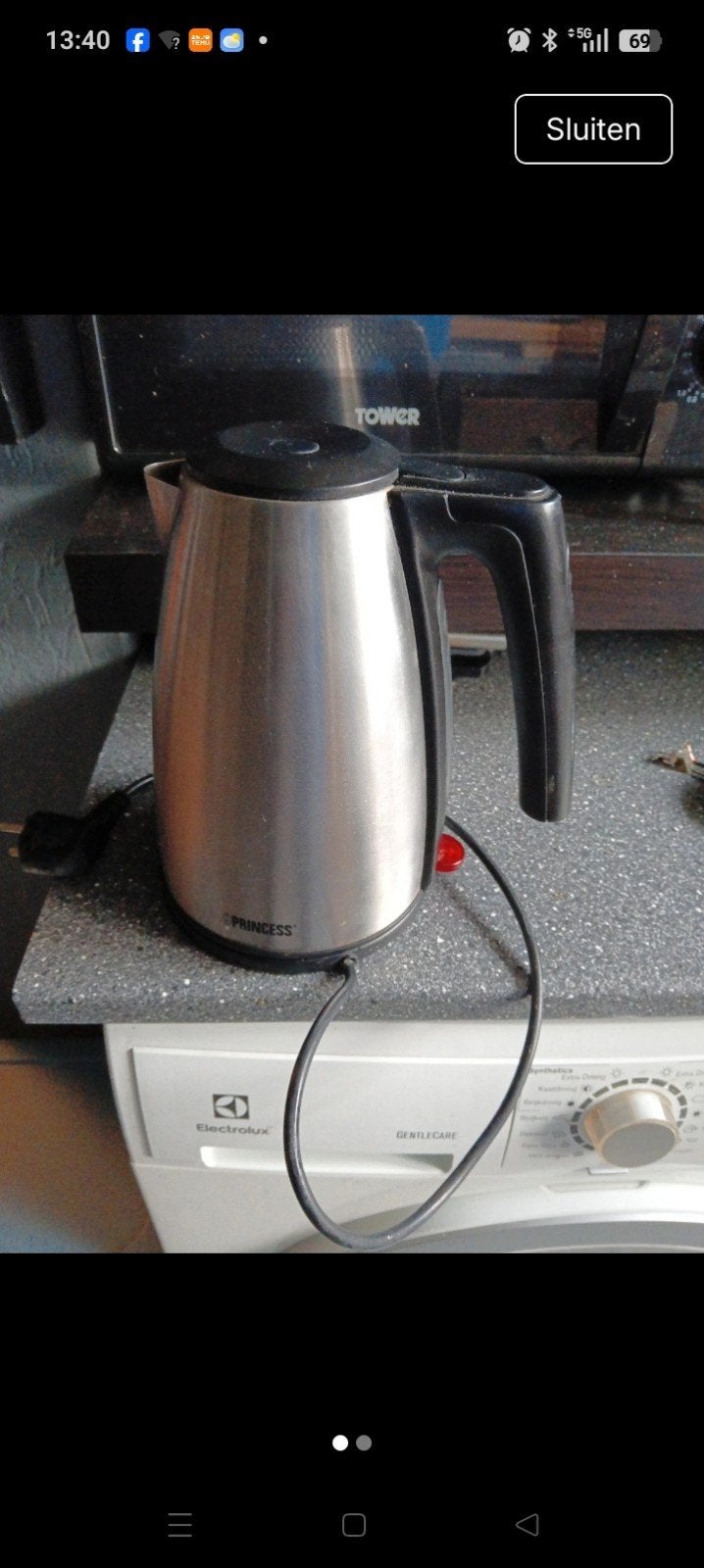 Princess Waterkoker RVS - 1.7 Liter, 1 tot 2 liter, Ophalen of Verzenden, Gebruikt, Rvs