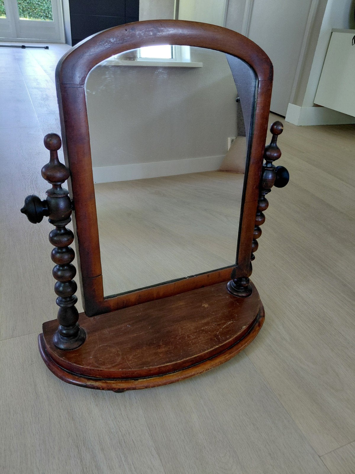 Antieke mahoniehouten kapspiegel, Antiek en Kunst, Ophalen, Rechthoekig, Minder dan 50 cm, Minder dan 100 cm