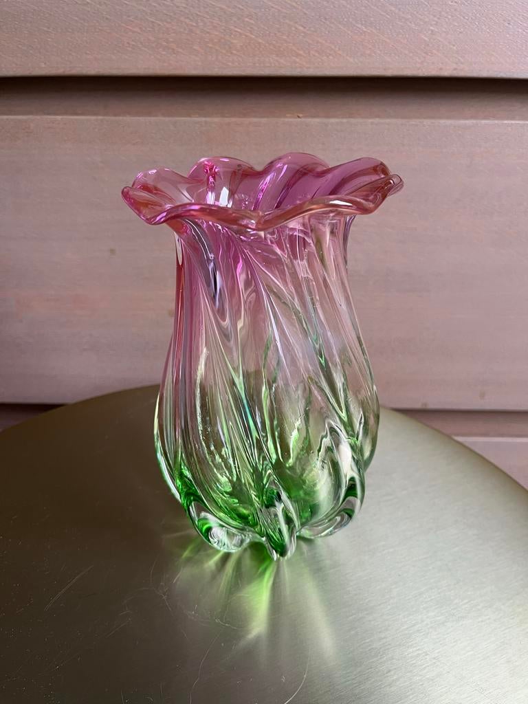 Teleflora Vintage Swirl watermeloen Vaas - Murano Stijl Glas, Ophalen of Verzenden