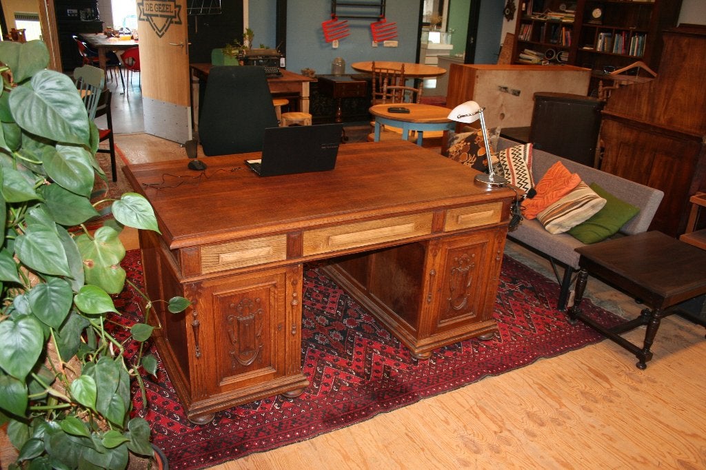 Schitterend Klassiek Eiken Directiebureau / Partnerdesk, Ophalen