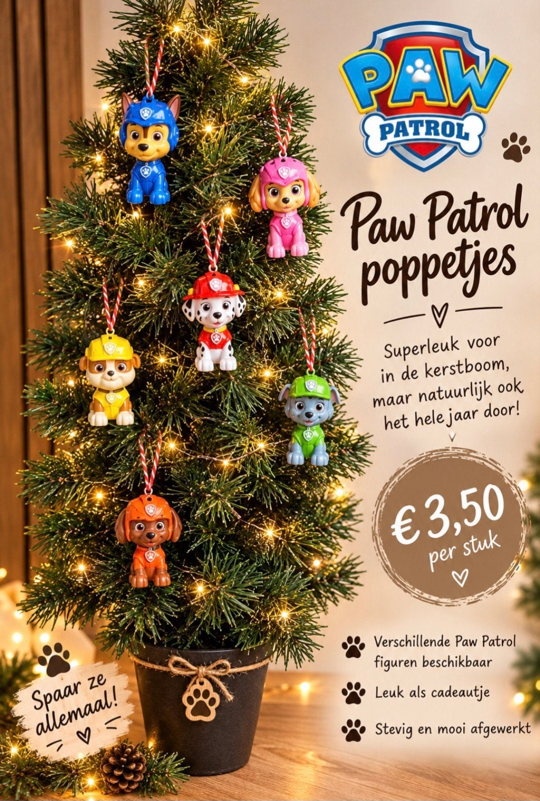 pawpatrol pups kerst hanger versiering decoratie boom, Diversen, Ophalen of Verzenden, Nieuw