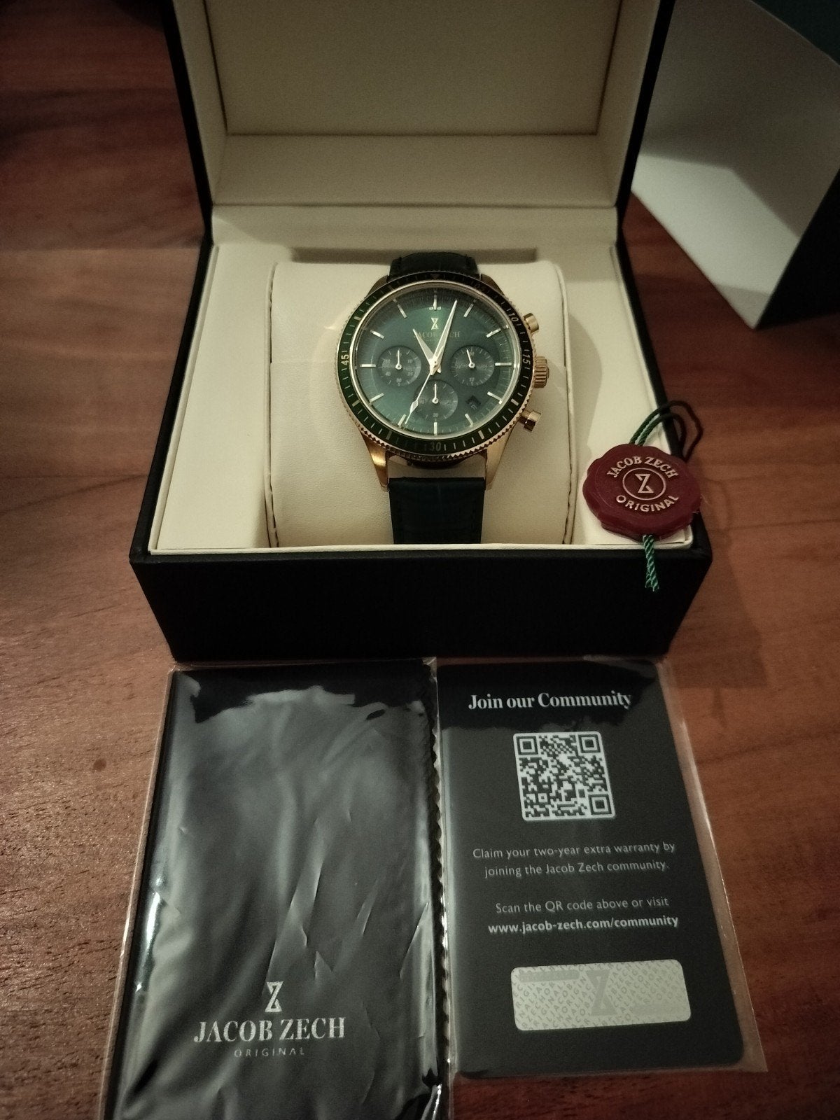 Jacob Zech Milano Horloge - Groen/Goud met Leren Band, Sieraden, Tassen en Uiterlijk, Horloges | Heren, Overige merken, Overige materialen