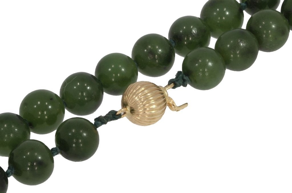 Jade edelsteen ketting 14k slot goud dames vintage nefriet, Verzenden, Goud, Ketting, Met edelsteen