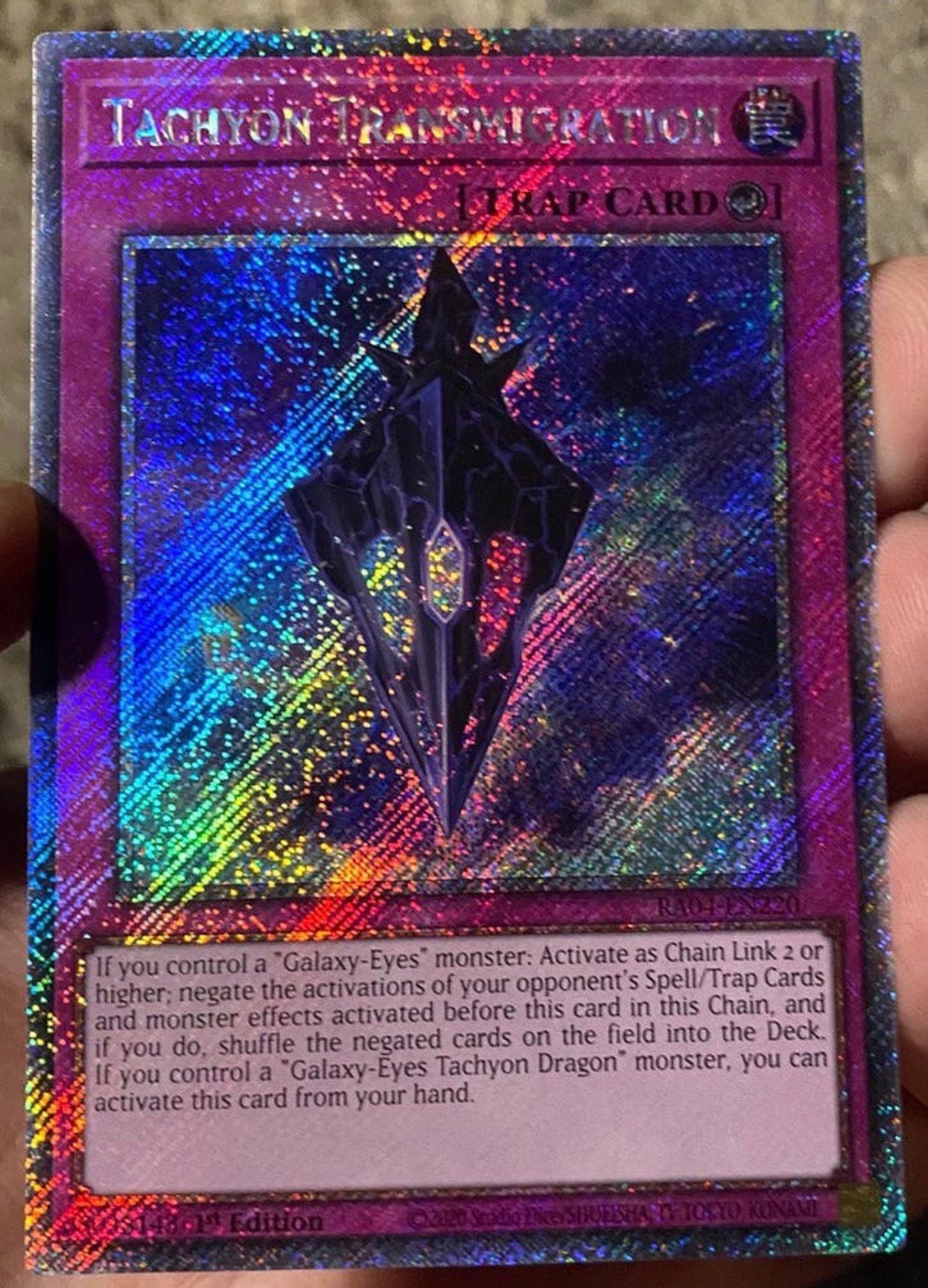Yu-Gi-Oh! Tachyon Transmigration RA04 1st Edition !, Ophalen of Verzenden, Zo goed als nieuw, Losse kaart, Foil