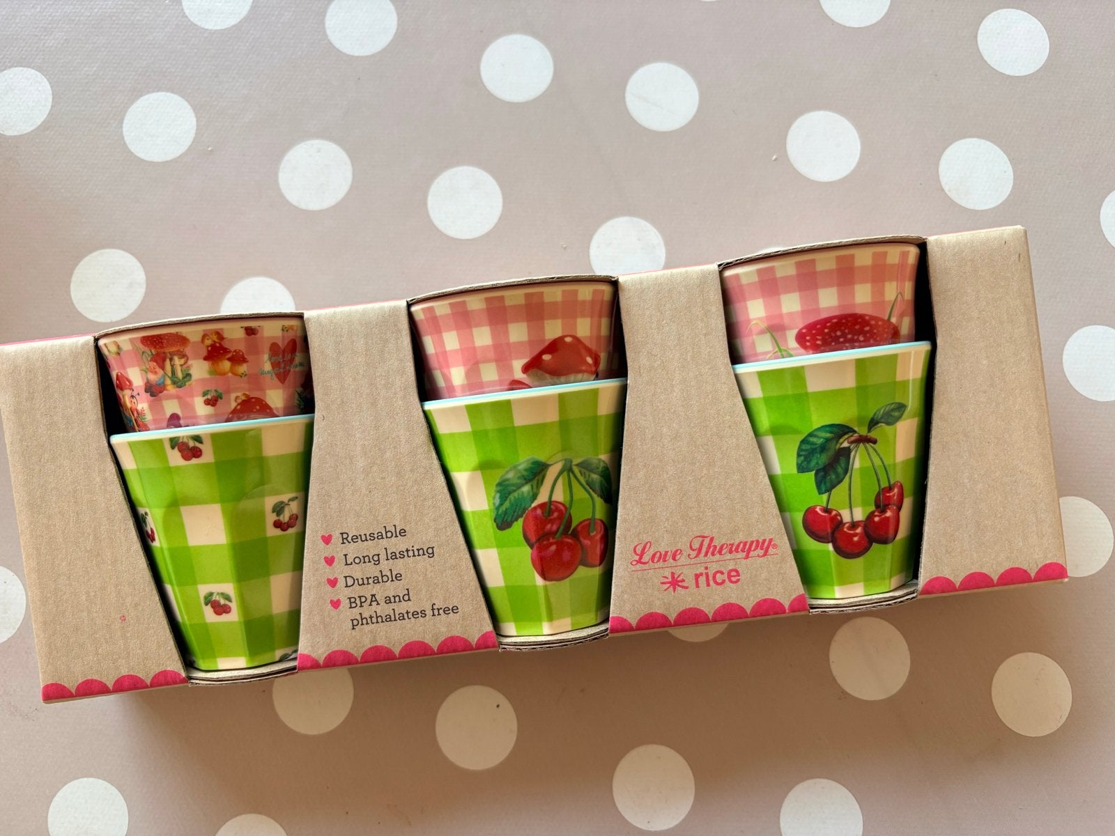 6 Melamine Espresso Kopjes - Rice Love Therapy, Kunststof, Overige merken, Nieuw, Ophalen of Verzenden