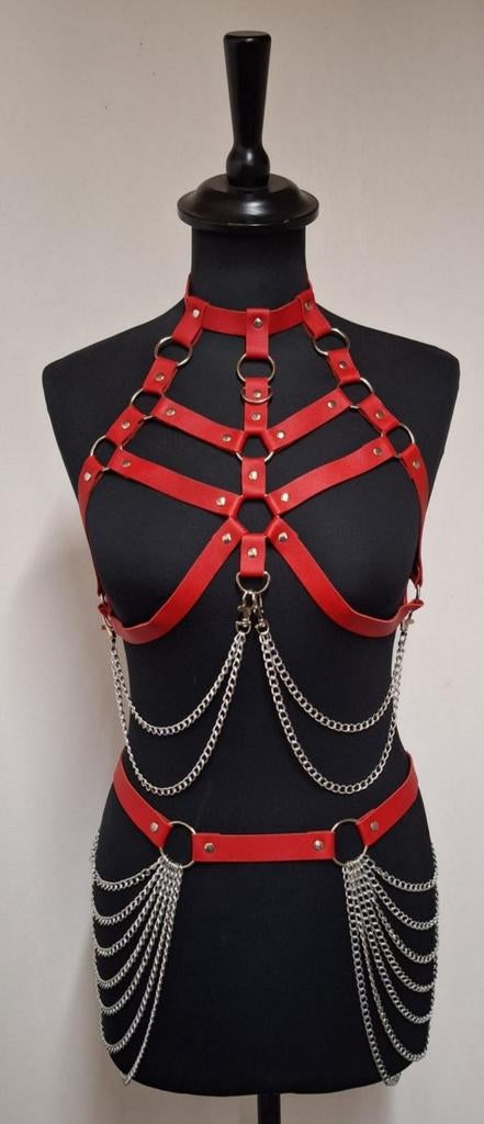 Rode leren body chain set met zilveren kettingen, Kleding | Dames, Onbekend, Ophalen of Verzenden, Nieuw