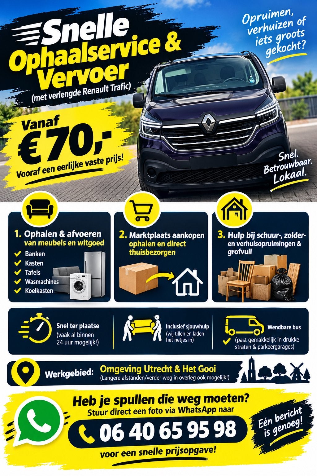 Snelle Ophaalservice & Vervoer Meubels, Witgoed & Opruiming!