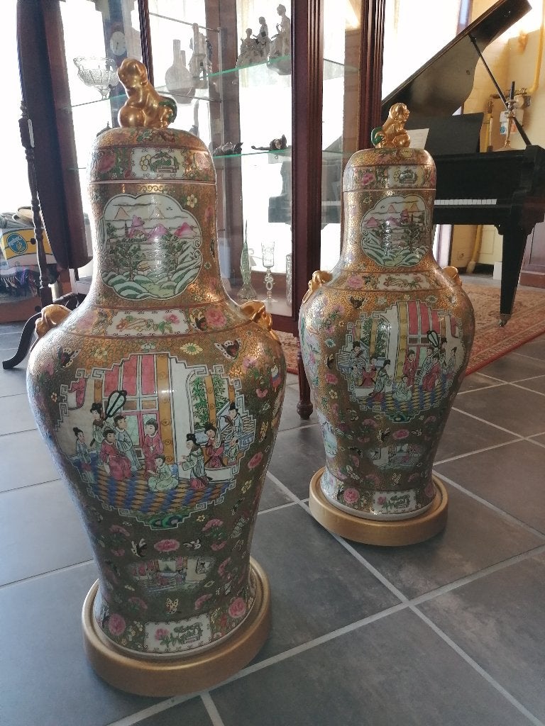 imposant koppel Chinese gild underground vloer vazen 89 cm, Ophalen