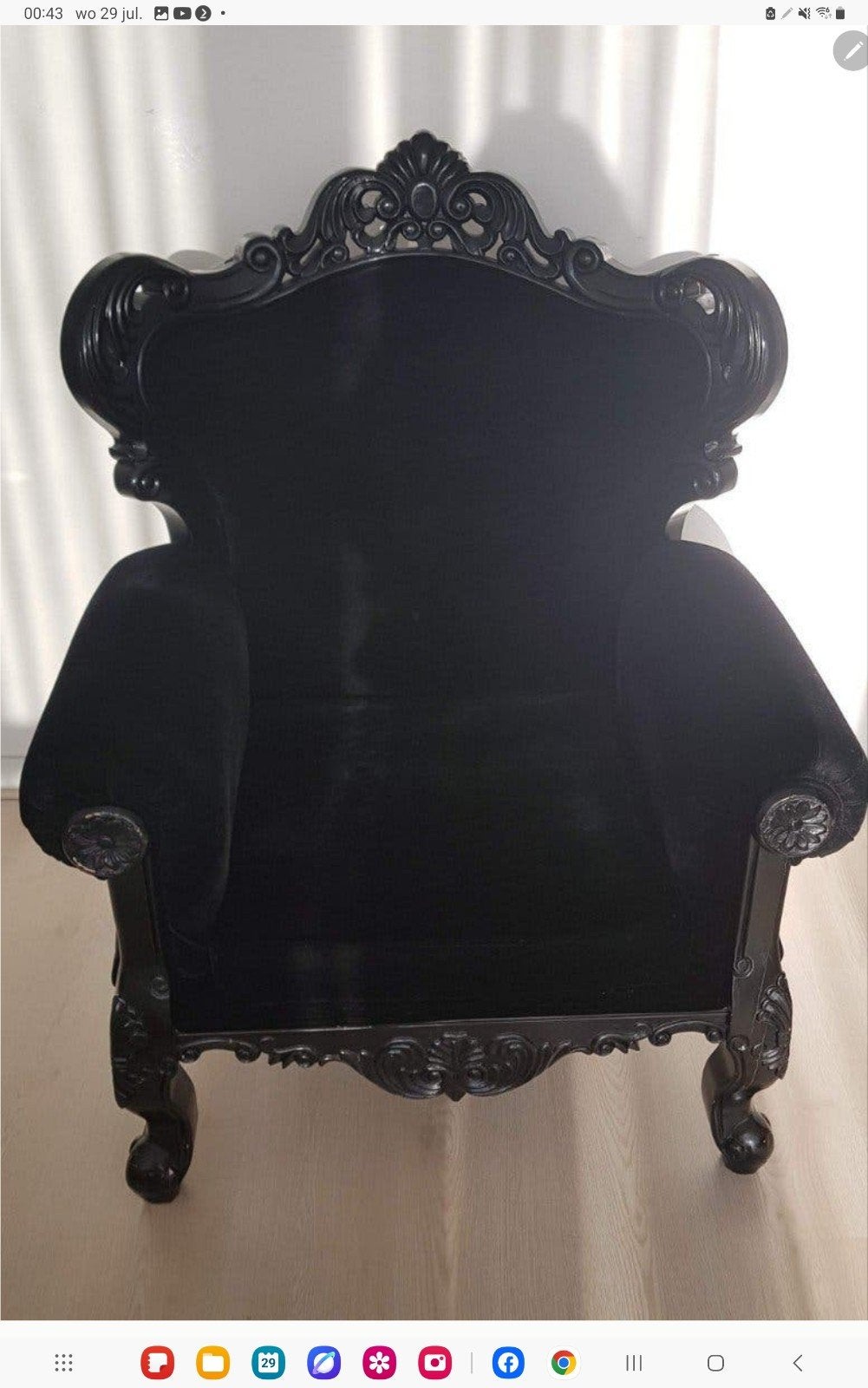 Zwarte Barok Fauteuil - Elegante en Comfortabele Stoel, Huis en Inrichting, Stoelen, Ophalen, Barok, Zwart, Zo goed als nieuw