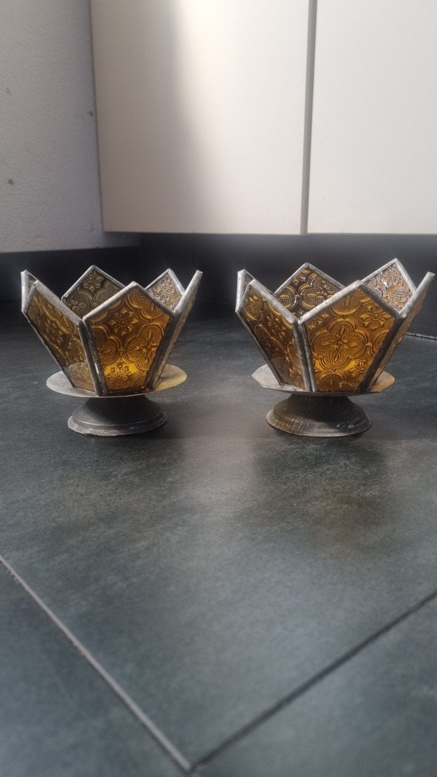 Set van 2 Oosterse theelichthouders, Waxinelichthouder, Ophalen of Verzenden, Zo goed als nieuw, Metaal