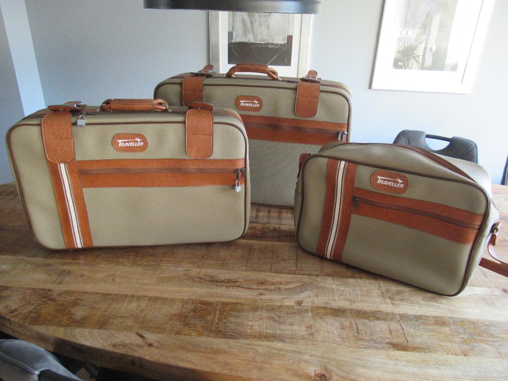 3 delige Traveller nest koffer bruin leren band handbagage, Sieraden, Tassen en Uiterlijk, Koffers, Ophalen of Verzenden, Zo goed als nieuw