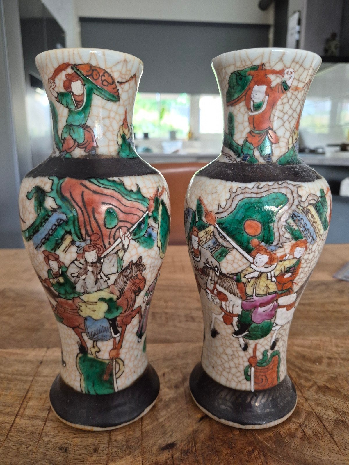 Set van 2 antieke Chinese vazen met craquelé glazuur, Antiek en Kunst, Antiek | Vazen, Ophalen of Verzenden