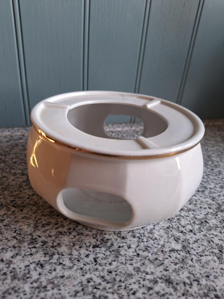 Theelicht Porcelaine "Bistro" - Wit met gouden rand, Ophalen of Verzenden