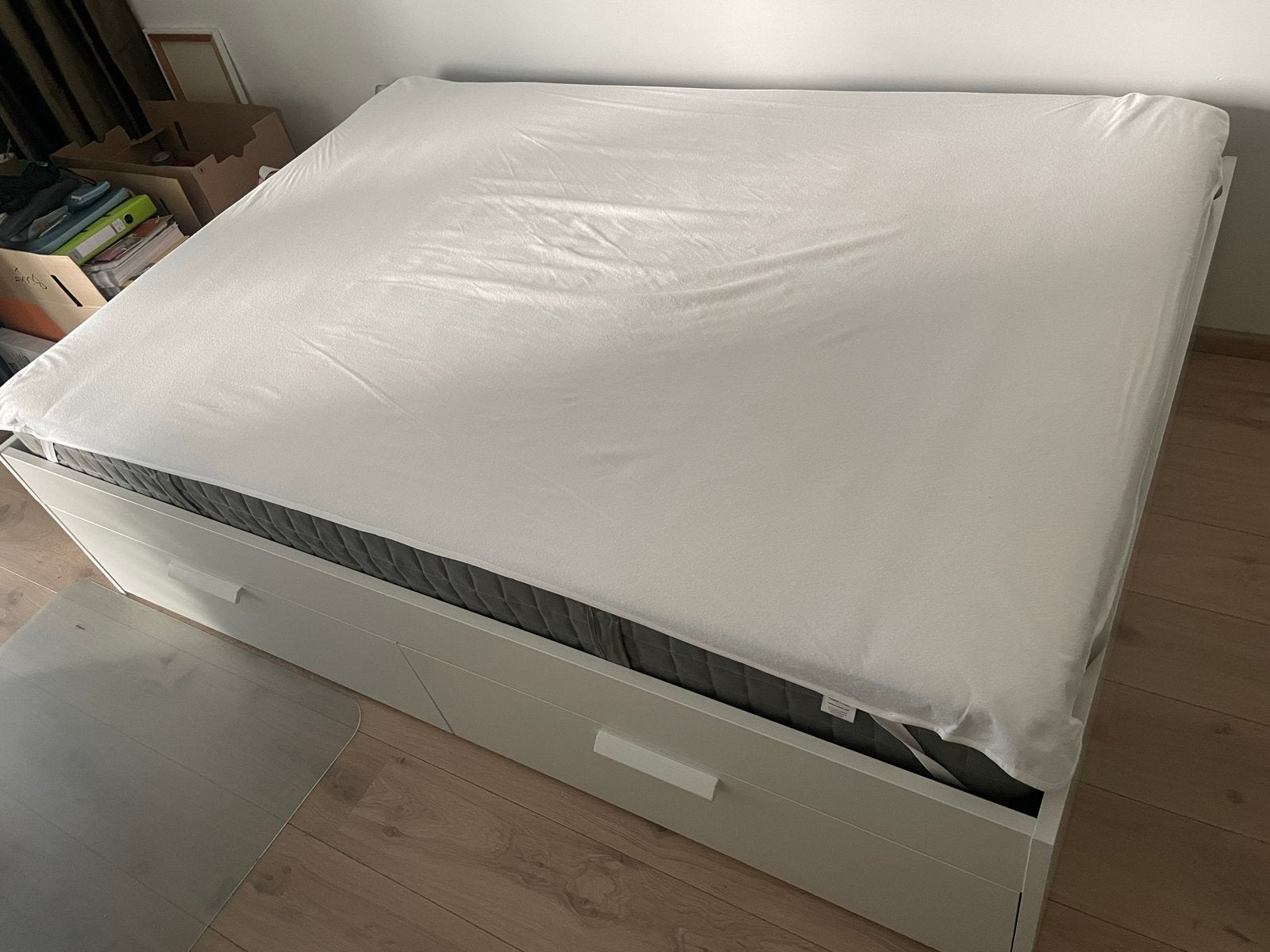 Ikea BRIMNES bedframe 140x200 + lattenbodem en matras, Ophalen, Wit, Tweepersoons, 140 cm