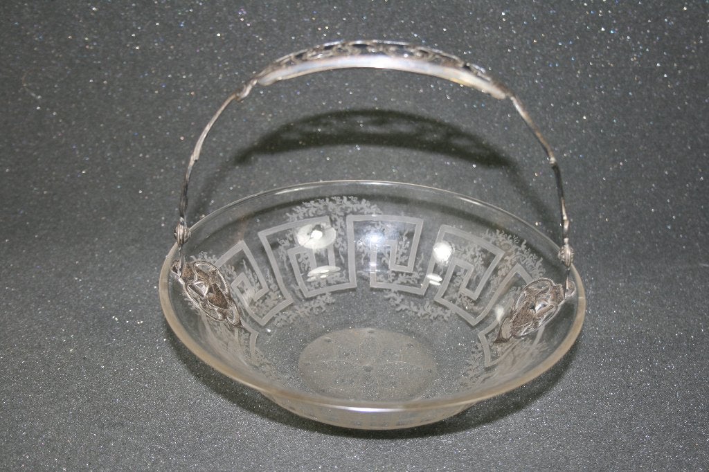 Antiek kristallen schaal met zilveren hengsel 1863, Ophalen of Verzenden, Zilver