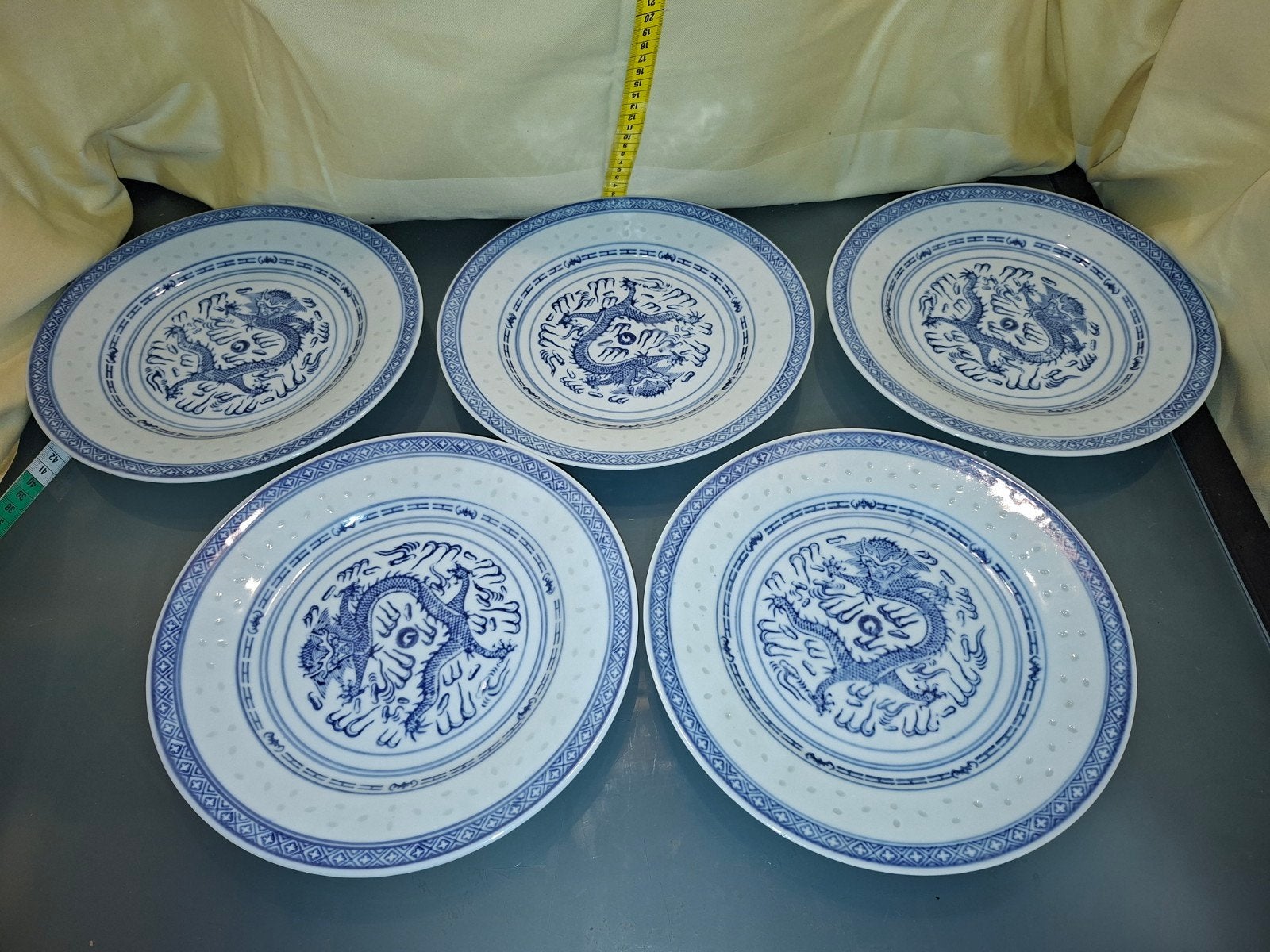 5x Chinees porseleinen borden met drakenmotief, Ophalen of Verzenden
