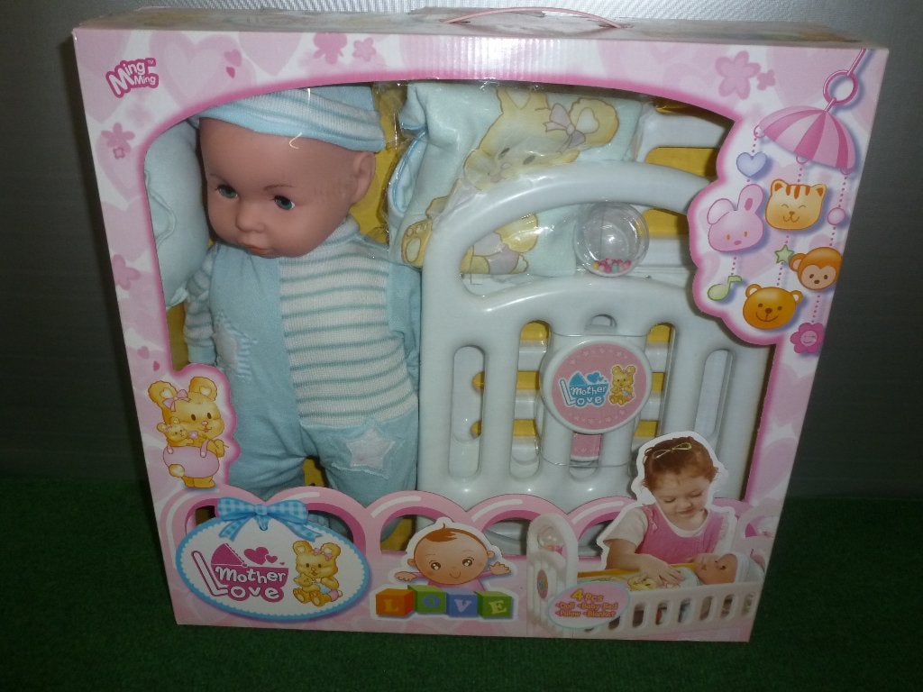 NIEUW Babypop jongetje met babybed, Kinderen en Baby's, Speelgoed | Poppen, Ophalen of Verzenden, Nieuw, Babypop