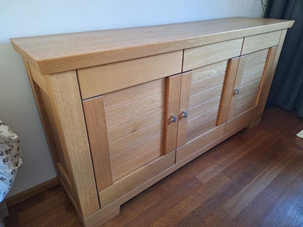 Eikenhouten dressoir met spiegel, Huis en Inrichting, Gebruikt, Met deur(en), 150 tot 200 cm, Eikenhout