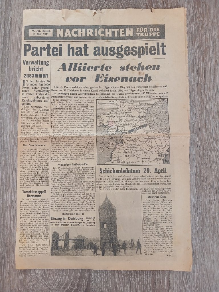 Nachrichten für die truppen, 2 april 1945, Ophalen of Verzenden, Overige soorten, Duitsland, Boek of Tijdschrift