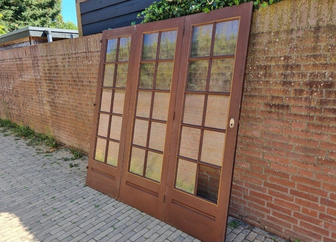 Jaren '30 Harmonica Deur - 3 Panelen met Glas, Doe-het-zelf en Verbouw, Ophalen, Gebruikt, 120 cm of meer, Binnendeur