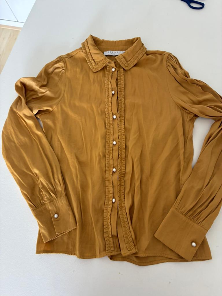 Costes Rebel Blouse met Ruches en Parelknopen - Maat S, Ophalen of Verzenden, Zo goed als nieuw, Maat 36 (S), Geel
