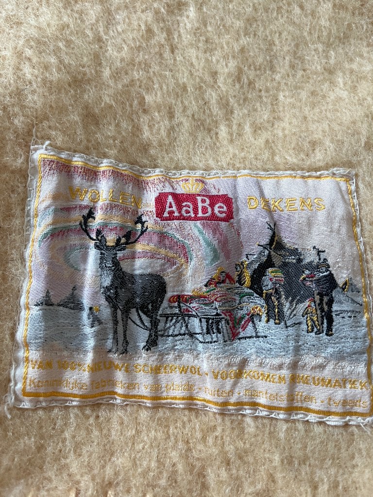Set van 2 Vintage AaBe 100% Wollen Dekens - Geruit & Effen, 222 cm, Wol, Ophalen of Verzenden, Meerkleurig