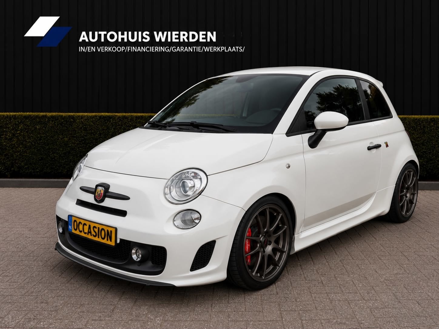 Fiat 500 1.4 Abarth 280PK Recaro/Borbet/Dikste van NL, Auto's, Fiat, Voorwielaandrijving, Zwart, 4 cilinders, Wit