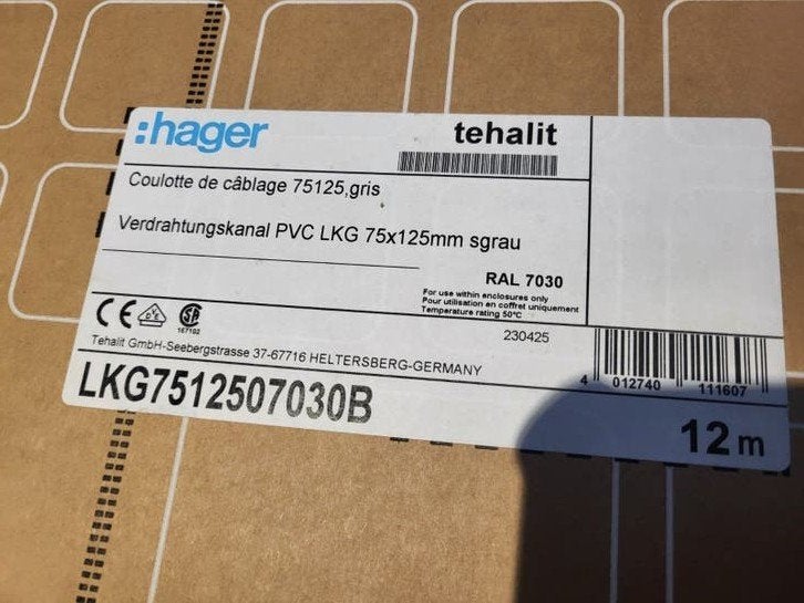 Hager Tehalit PVC Kabelgoot LKG 75x125mm RAL 7030 - 12m, Ophalen