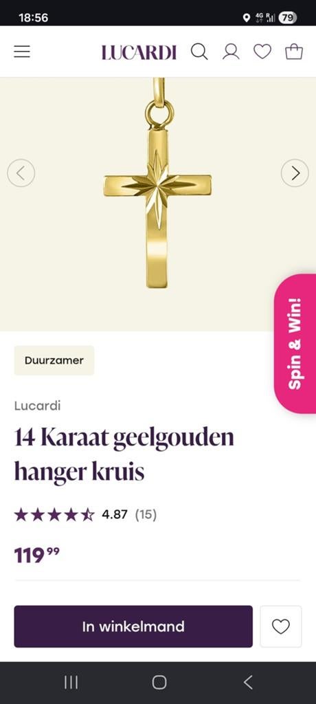 14 karaat gouden kruisje, Ophalen of Verzenden, Zo goed als nieuw, Kruis of Symbool, Goud